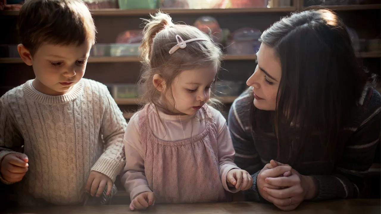 A parent and children sharing in the learning together